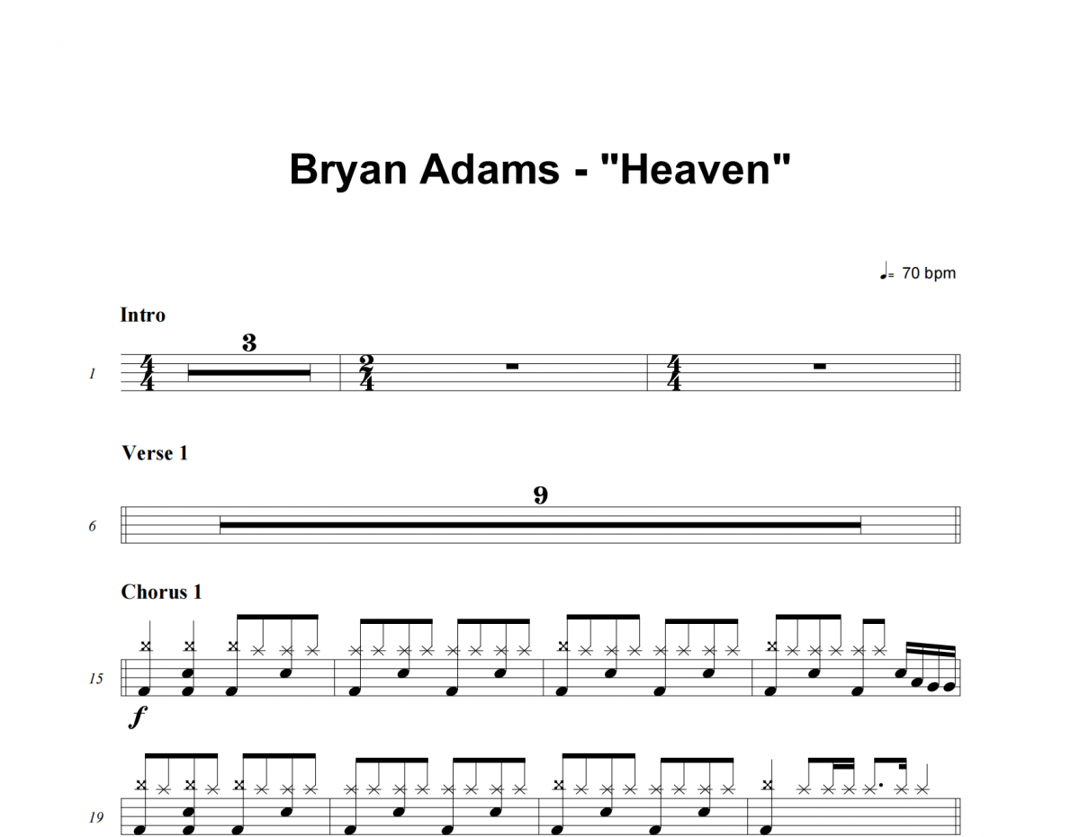 Heaven鼓谱 Bryan Adams-Heaven架子鼓|爵士鼓|鼓谱