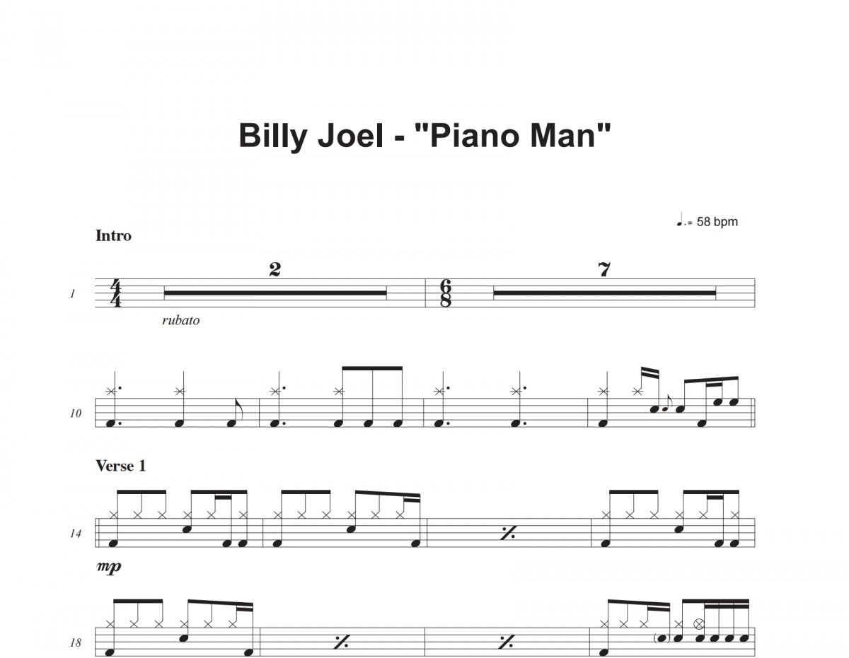 Piano Man鼓谱 Billy Joel-Piano Man架子鼓|爵士鼓|鼓谱