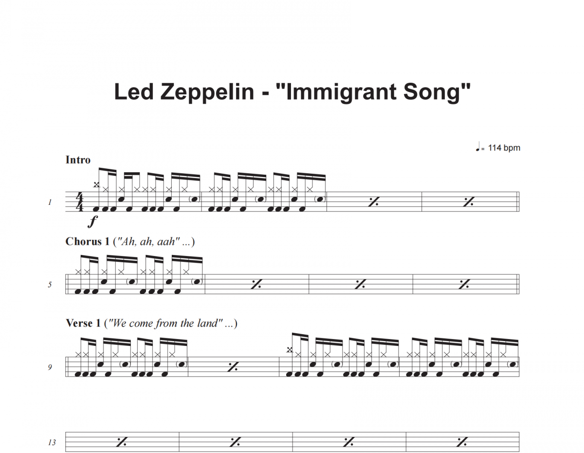 Immigrant Song鼓谱 Led Zeppelin-Immigrant Song架子鼓|爵士鼓|鼓谱
