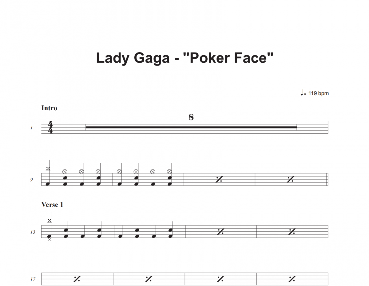 Poker Face鼓谱 Lady Gaga-Poker Face架子鼓|爵士鼓|鼓谱
