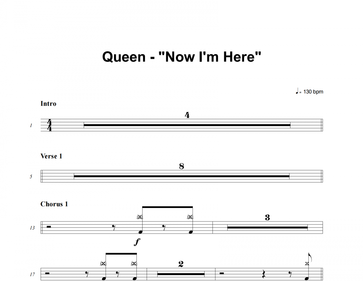 Now I'm Here鼓谱 Queen-Now I'm Here架子鼓|爵士鼓|鼓谱
