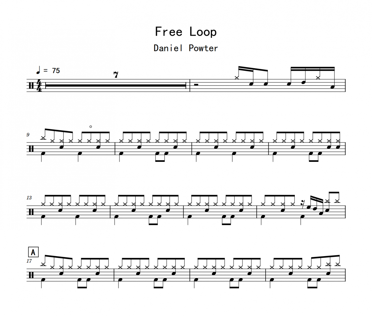 Free Loop鼓谱 Daniel Powter-Free Loop(初级)架子鼓|爵士鼓|鼓谱