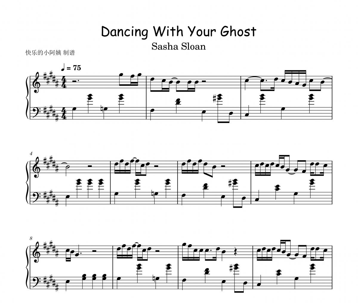 Sasha Sloan-Dancing With Your Ghost五线谱|钢琴谱