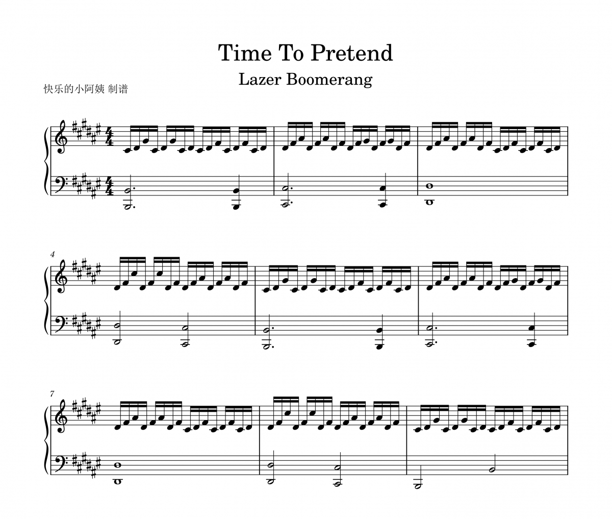 Time To Pretend钢琴谱 Lazer Boomerang-Time To Pretend五线谱|钢琴谱