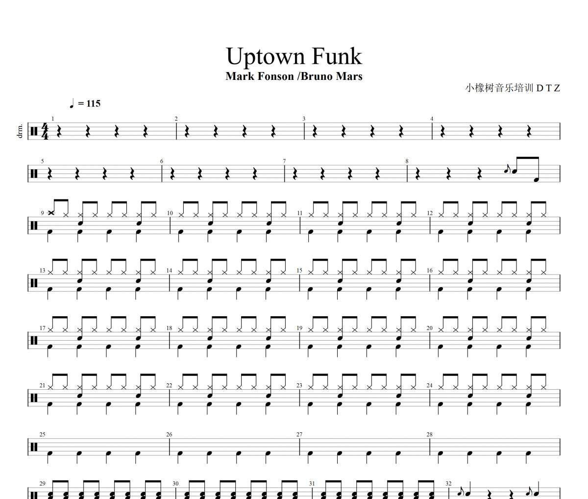 Mark Ronson/Bruno Mars-Uptown Fun》架子鼓|爵士鼓|鼓谱+动态视频