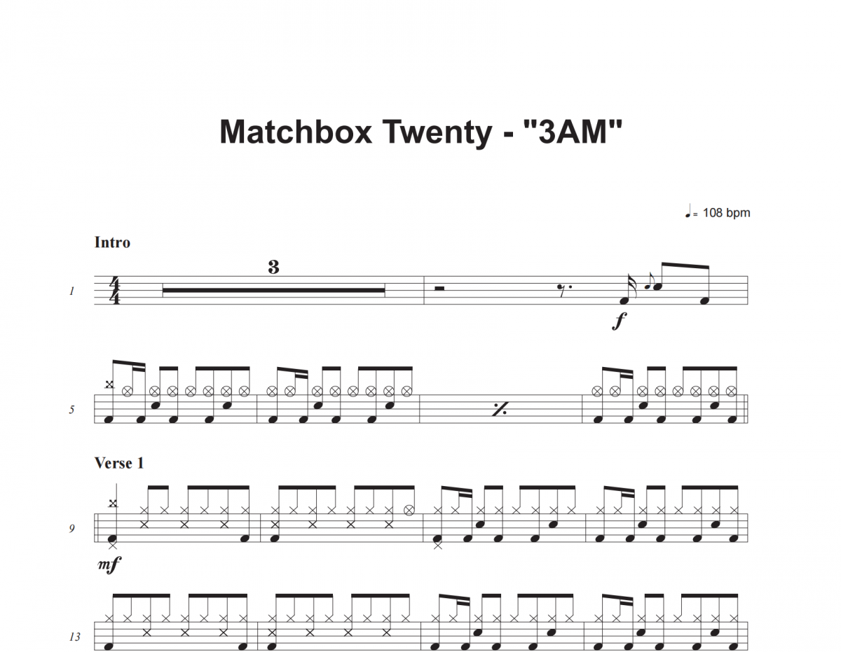 3AM鼓谱 Matchbox Twenty《3AM》架子鼓|爵士鼓|鼓谱