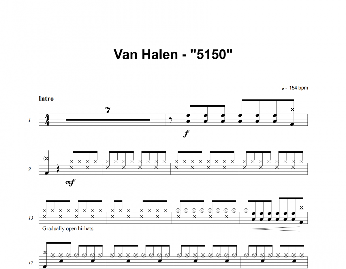 5150 鼓谱 Van Halen《5150 》(Album Version)架子鼓|爵士鼓|鼓谱