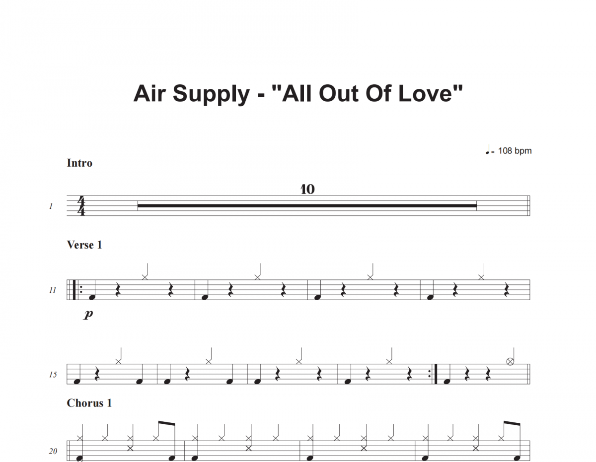 All Out of Love鼓谱 Air Supply《All Out of Love》架子鼓|爵士鼓|鼓谱