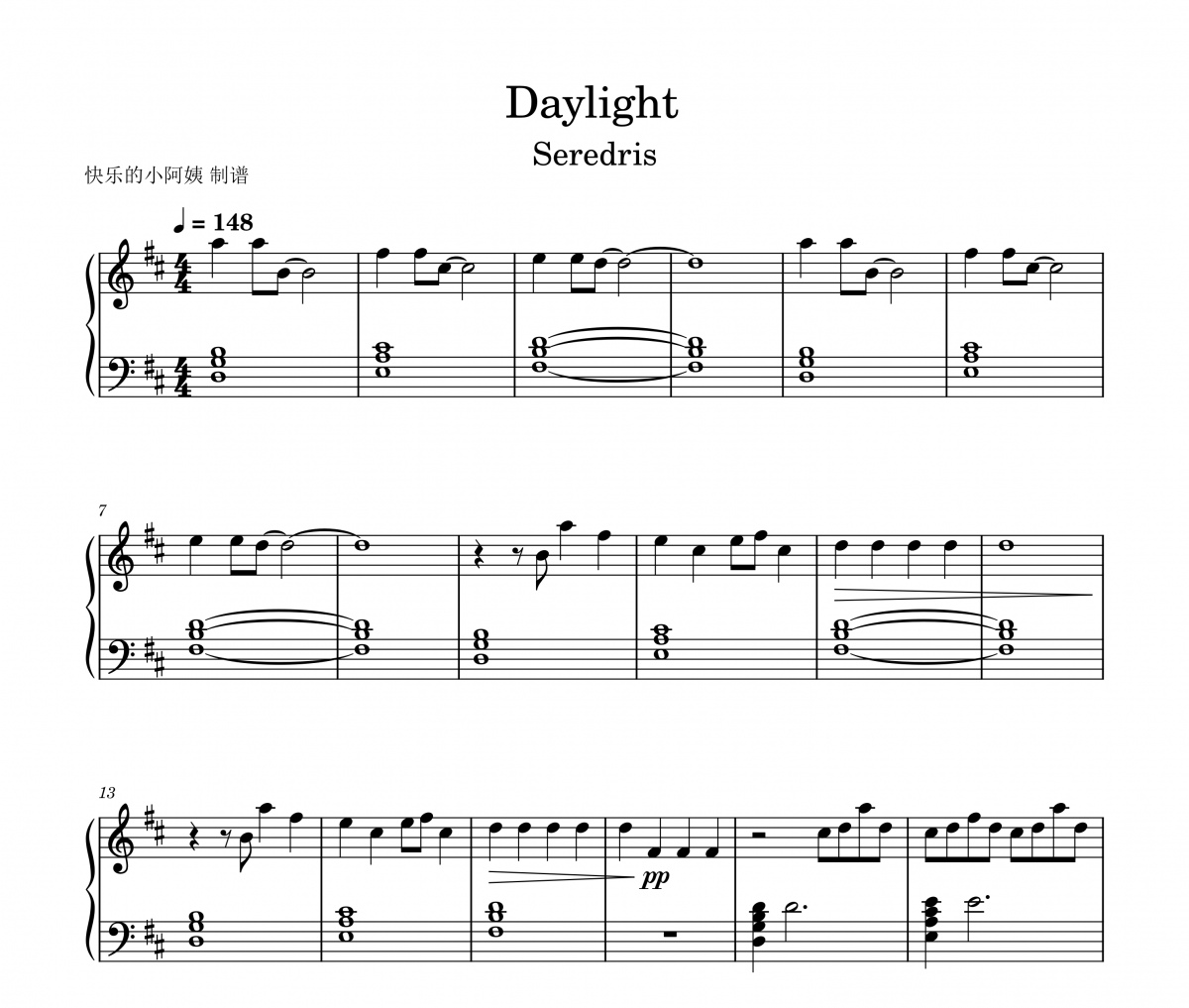 Daylight钢琴谱 Seredris《Daylight》五线谱|钢琴谱