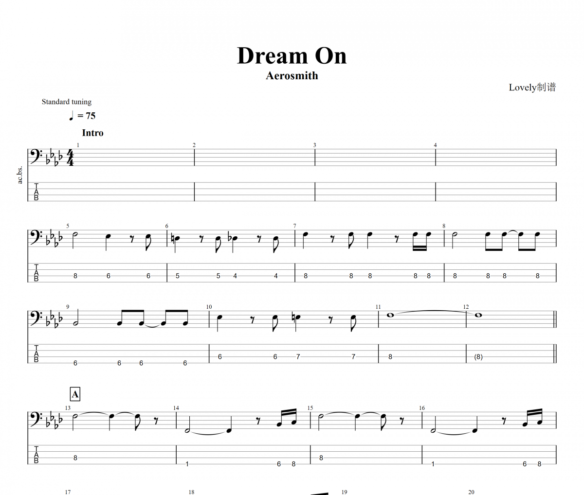 Dream On贝斯谱 Aerosmith《Dream On》贝司BASS谱