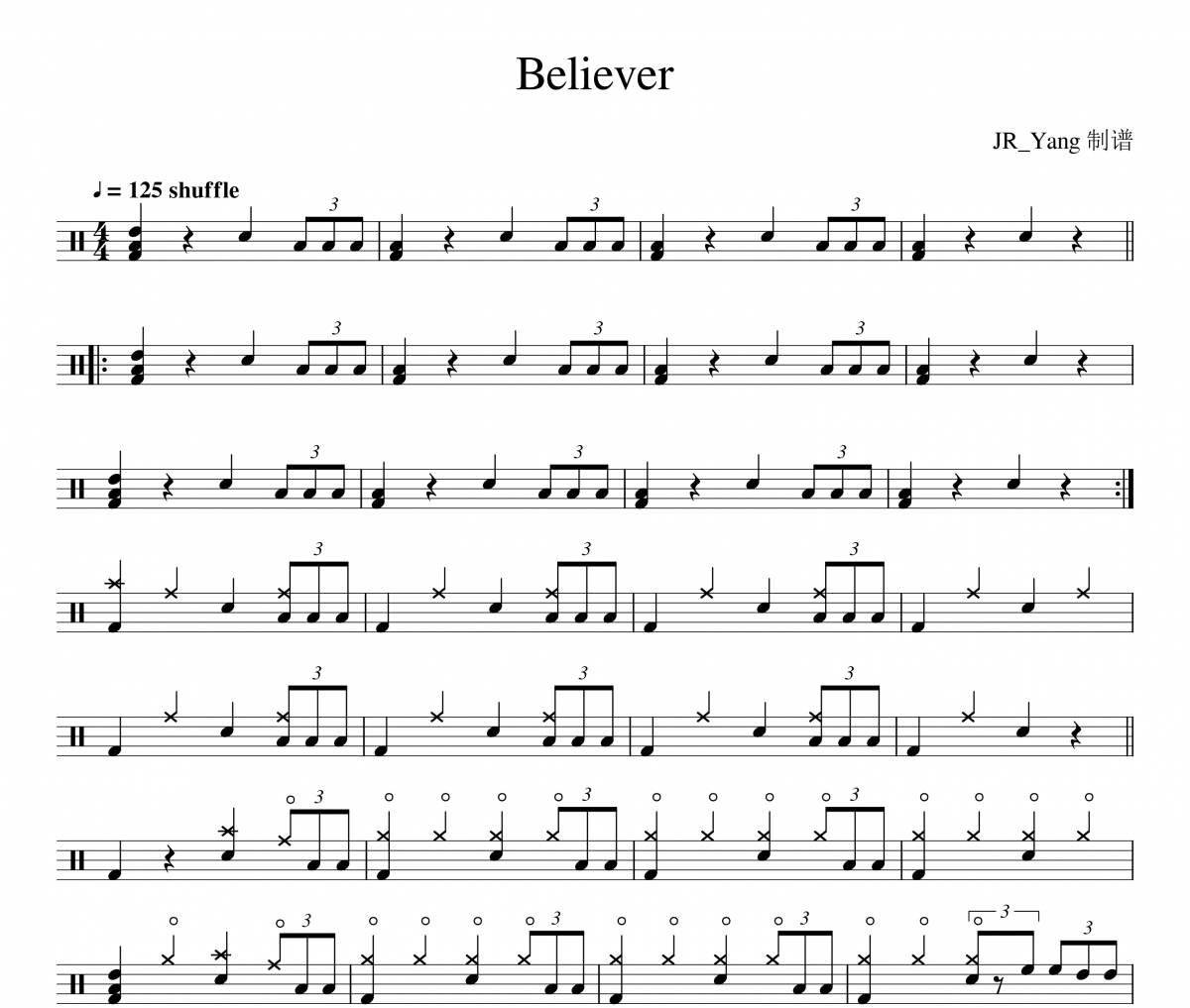 Believer鼓谱 Imagine Dragons《Believer》架子鼓|爵士鼓|鼓谱