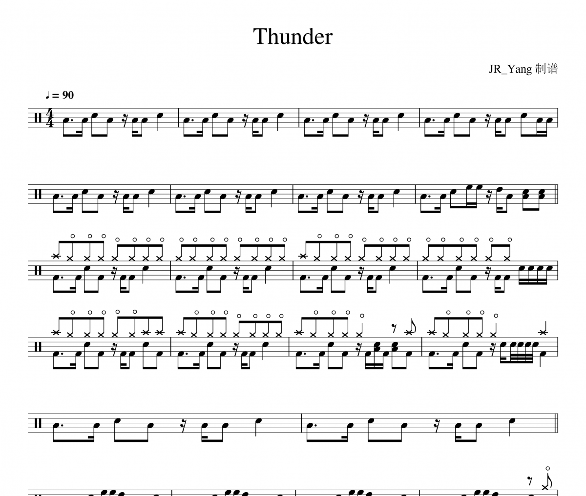 Thunder鼓谱 Imagine Dragons《Thunder》架子鼓|爵士鼓|鼓谱