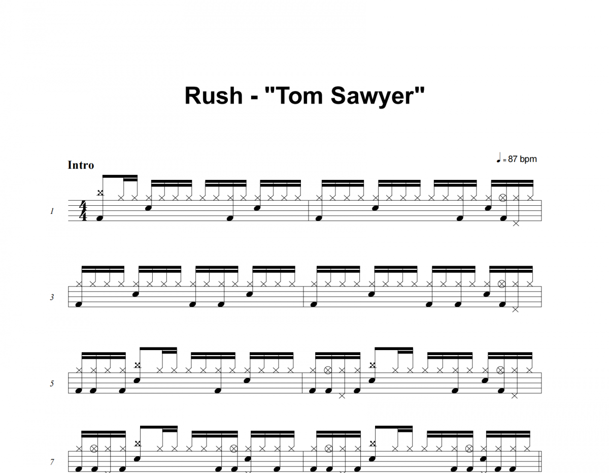 Tom Sawyer鼓谱 Rush《Tom Sawyer》架子鼓|爵士鼓|鼓谱