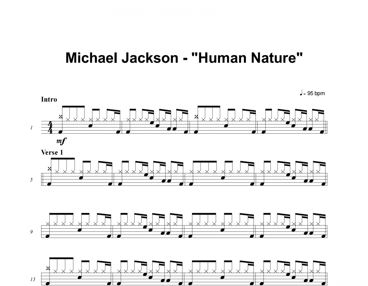 Human Nature鼓谱 Michael Jackson《Human Nature》架子鼓|爵士鼓|鼓谱
