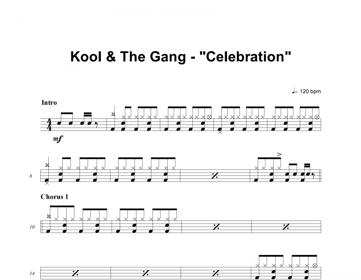 Celebration鼓谱 Kool & The Gang《Celebration》架子鼓|爵士鼓|鼓谱