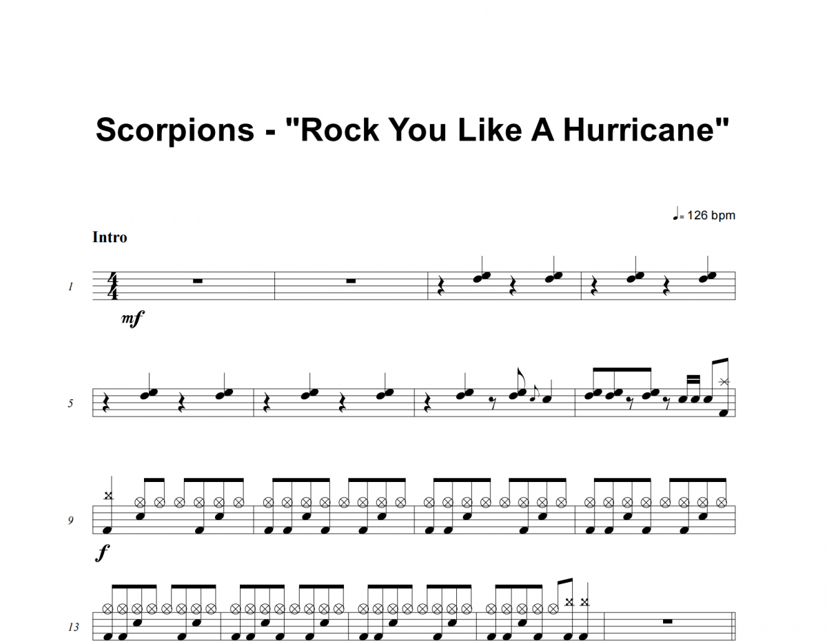Rock You Like A Hurricane鼓谱 Scorpions《Rock You Like A Hurric