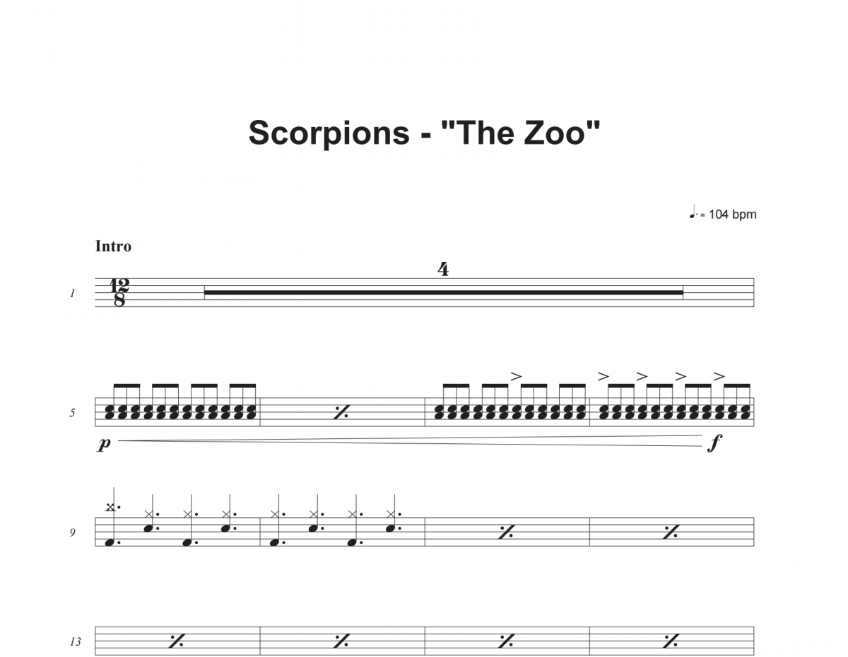The Zoo鼓谱 Scorpions《The Zoo》架子鼓|爵士鼓|鼓谱