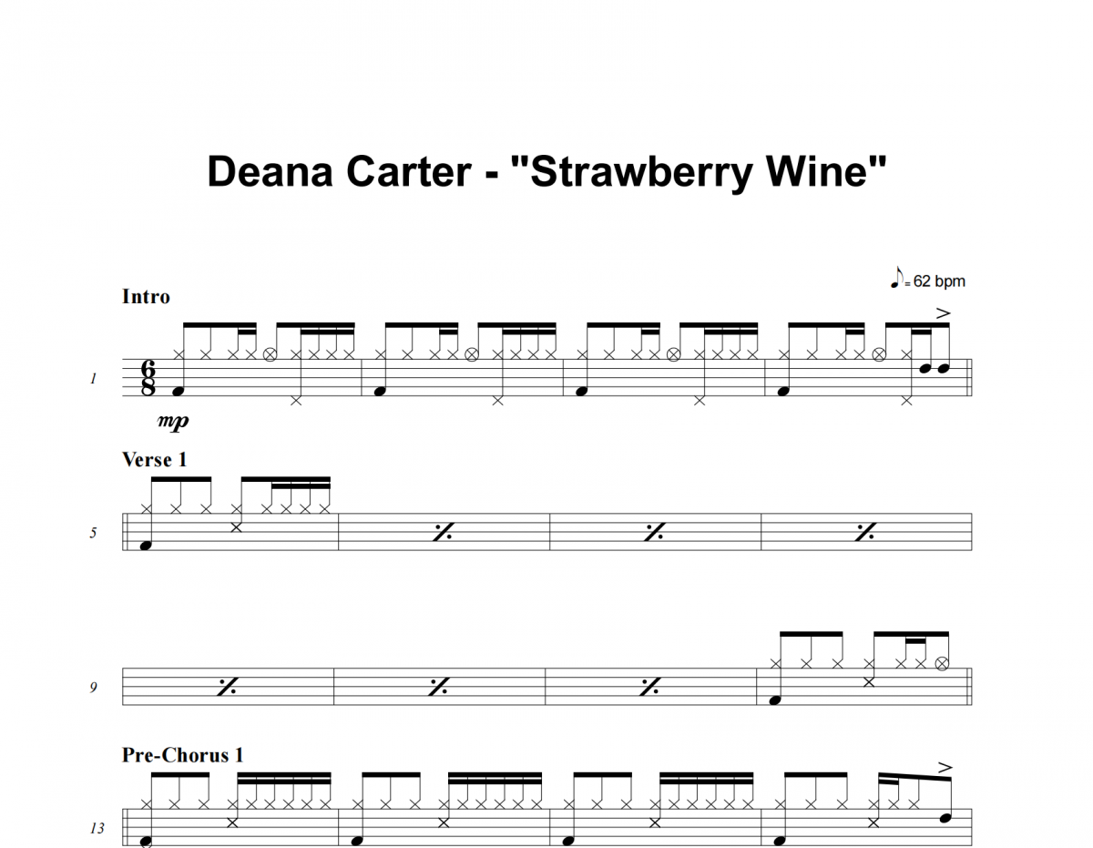 Strawberry Wine鼓谱 Deana Carter《Strawberry Wine》架子鼓|爵士鼓|鼓谱