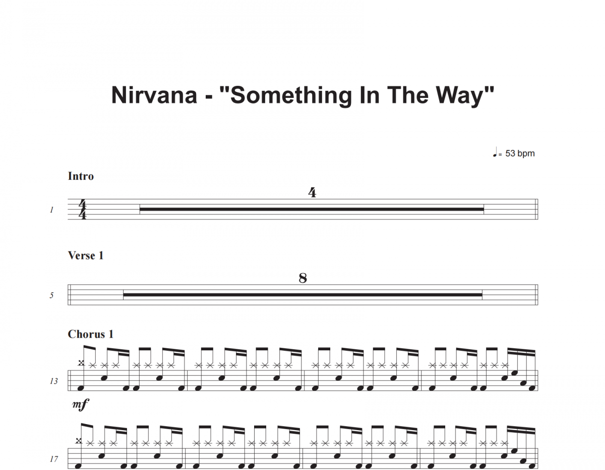 Something In The Way鼓谱 Nirvana《Something In The Way》架子鼓|爵士鼓|