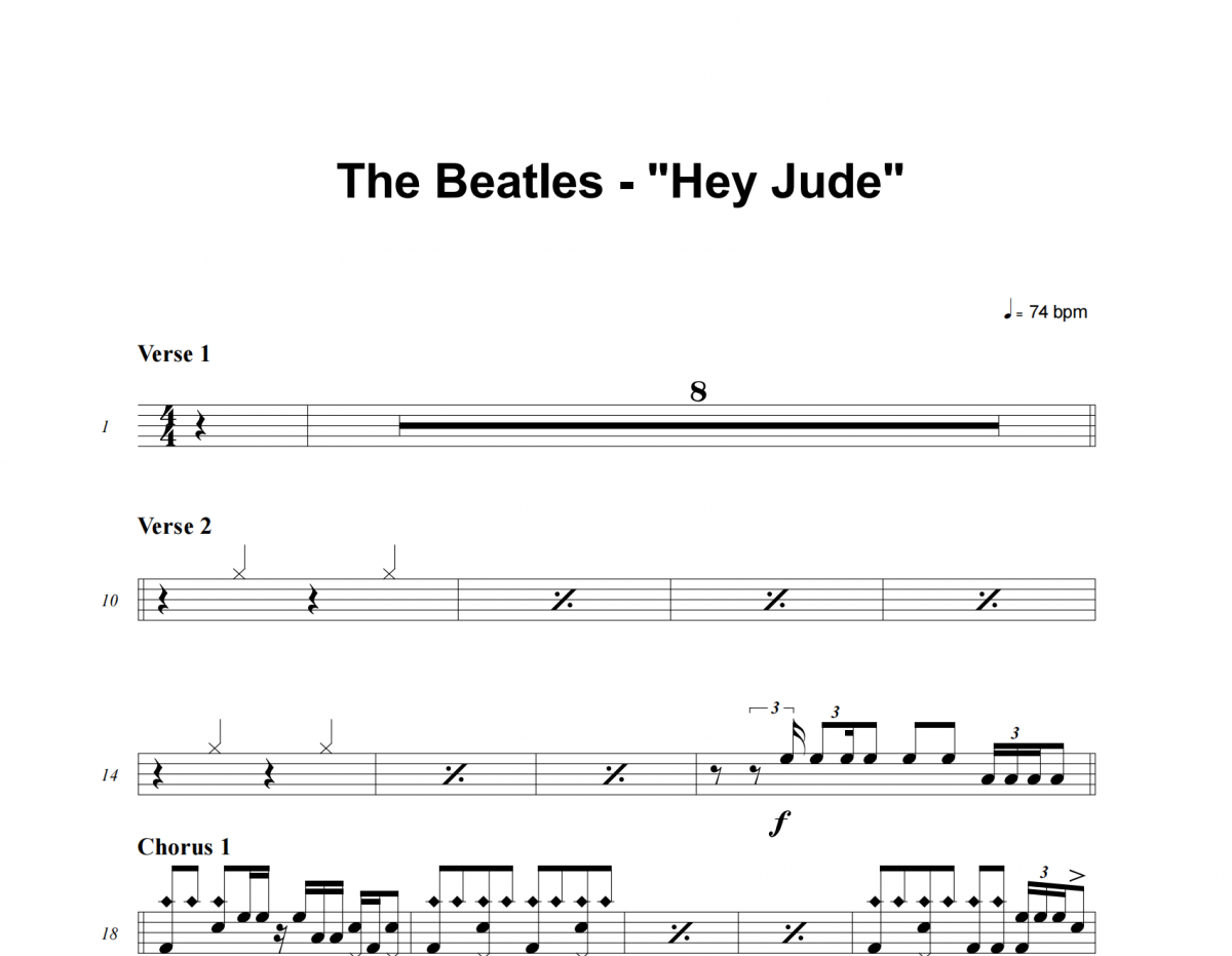 Hey Jude鼓谱 The Beatles《 Hey Jude》架子鼓|爵士鼓|鼓谱