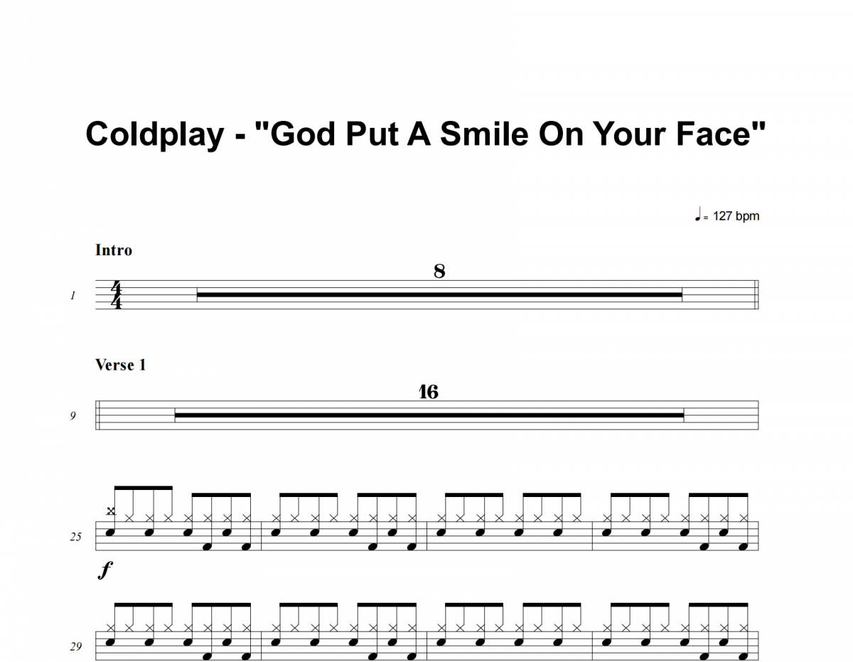 Coldplay《God Put A Smile Upon Your Face》架子鼓|爵士鼓|鼓谱