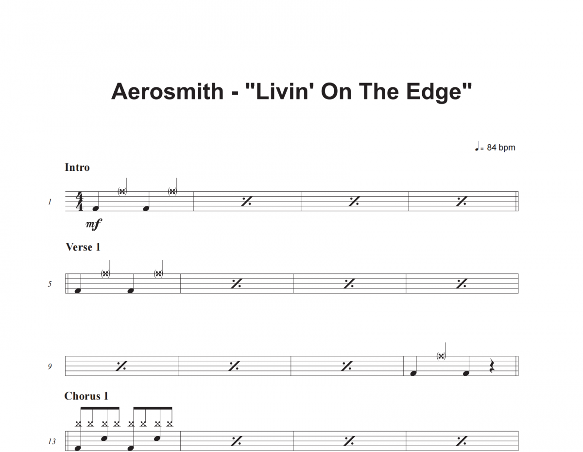 Livin' On The Edge鼓谱 Aerosmith《Livin' On The Edge》架子鼓|爵士鼓|鼓谱