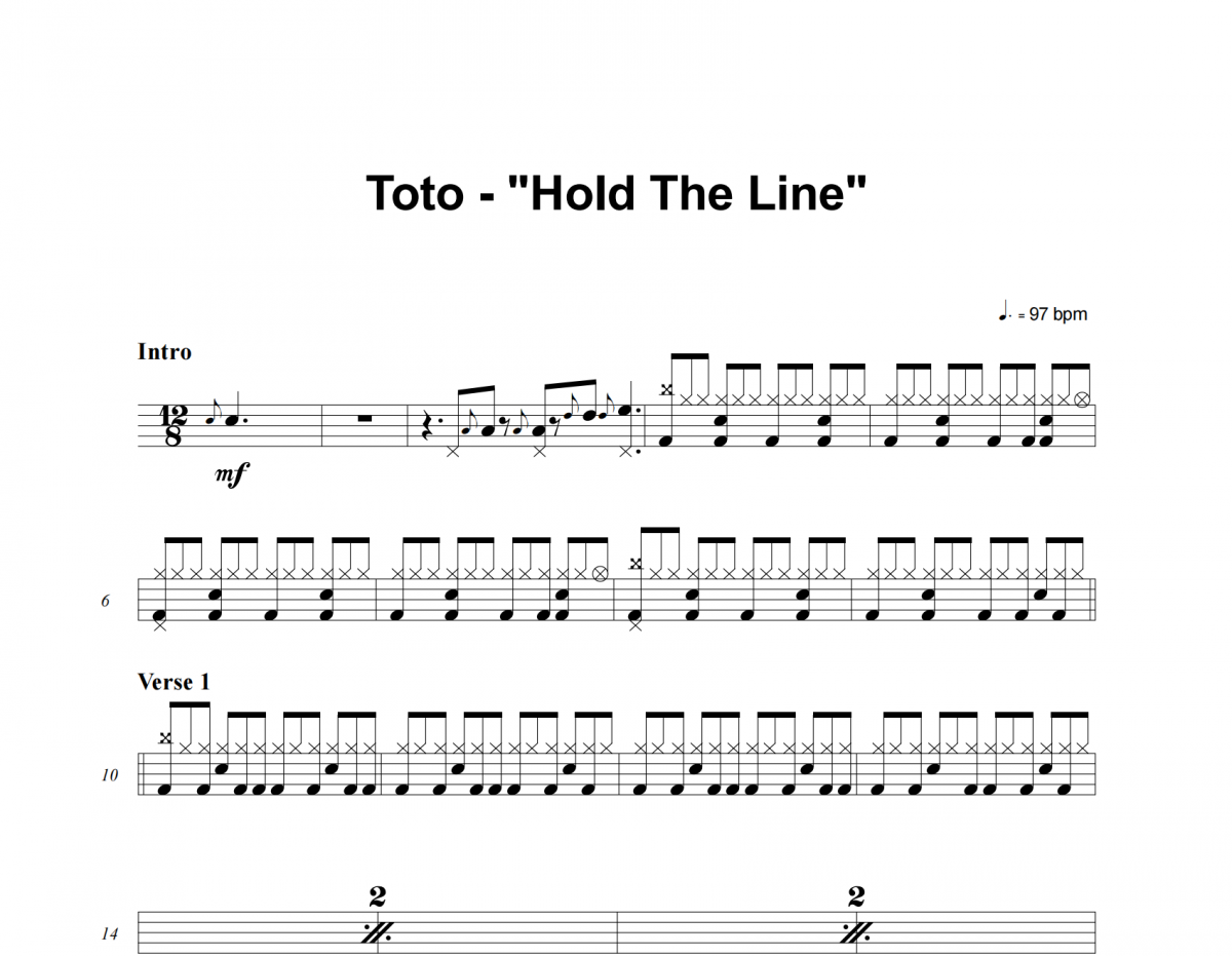 Hold The Line鼓谱 Toto《Hold The Line》架子鼓|爵士鼓|鼓谱
