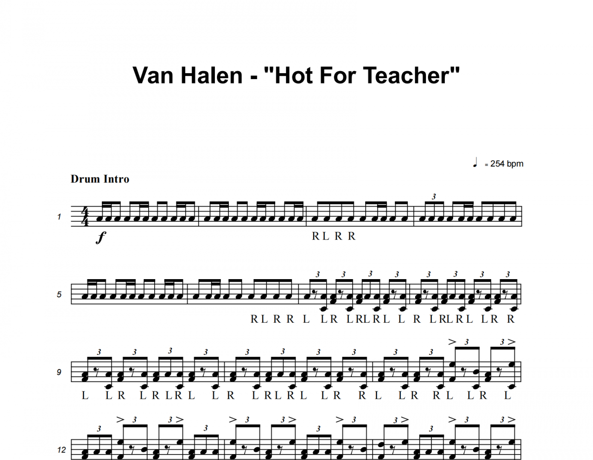 Hot For Teacher鼓谱 Van Halen《Hot For Teacher》架子鼓|爵士鼓|鼓谱