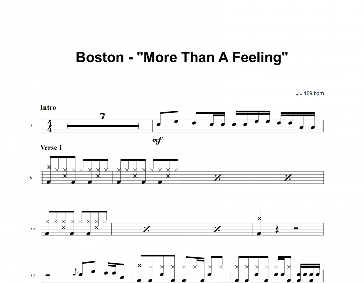 More Than A Feeling鼓谱 Boston《More Than A Feeling》架子鼓|爵士鼓|鼓谱