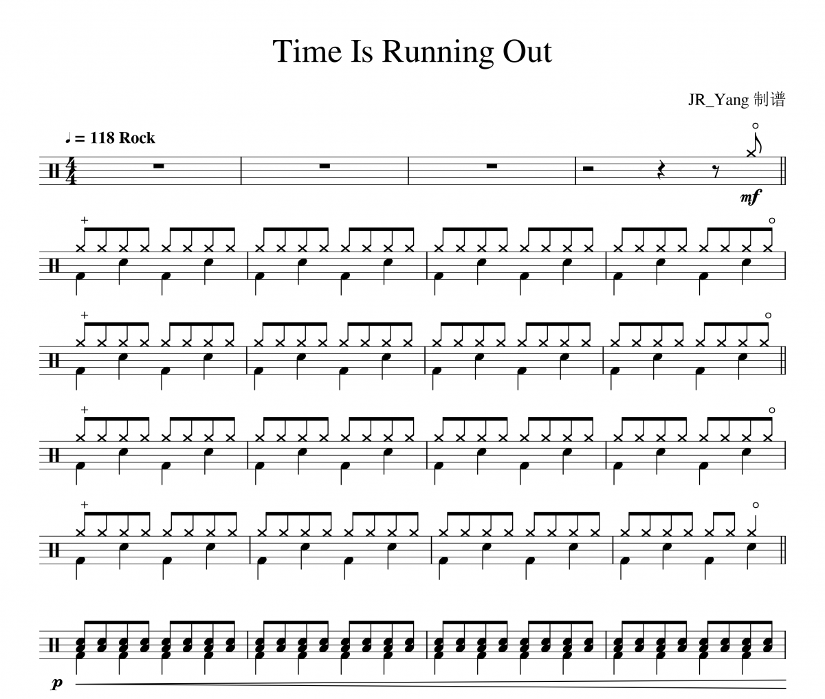 Time Is Running Out鼓谱 Muse《Time Is Running Out》架子鼓|爵士鼓|鼓谱