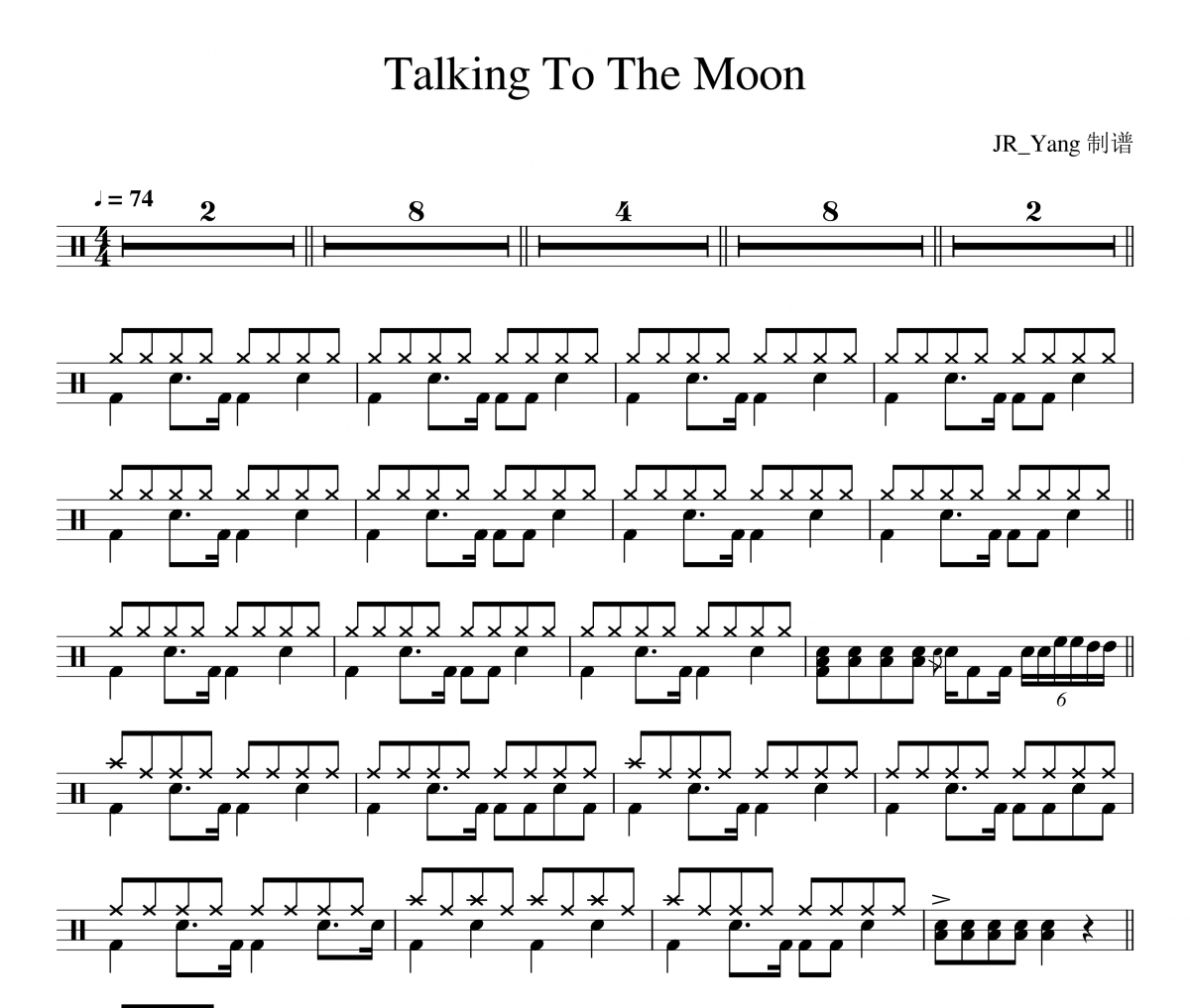 Bruno Mars-Talking To The Moon架子鼓谱爵士鼓曲谱