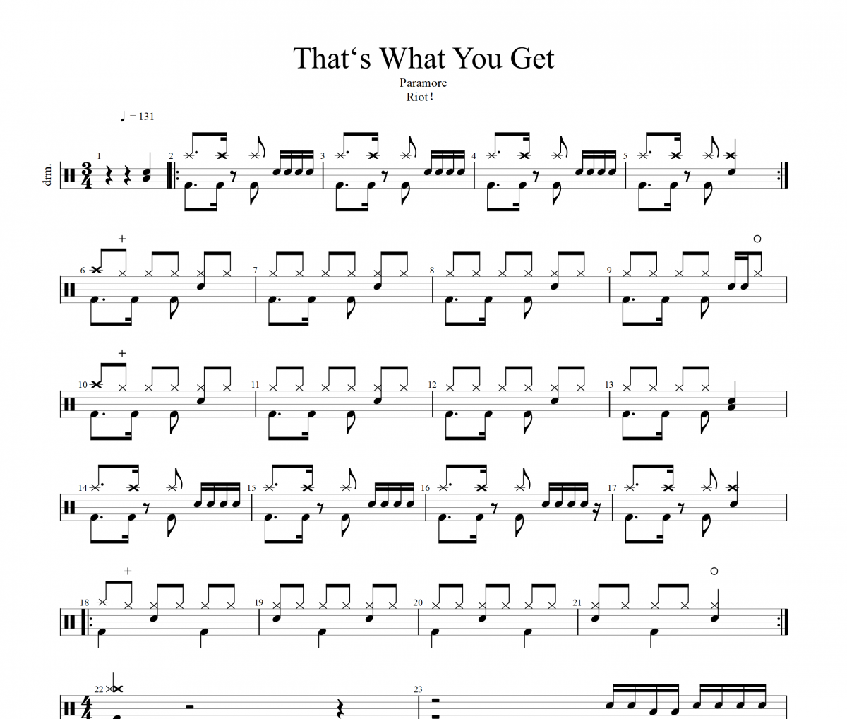 That's What You Get鼓谱 Paramore《That's What You Get》架子鼓|爵士鼓|鼓