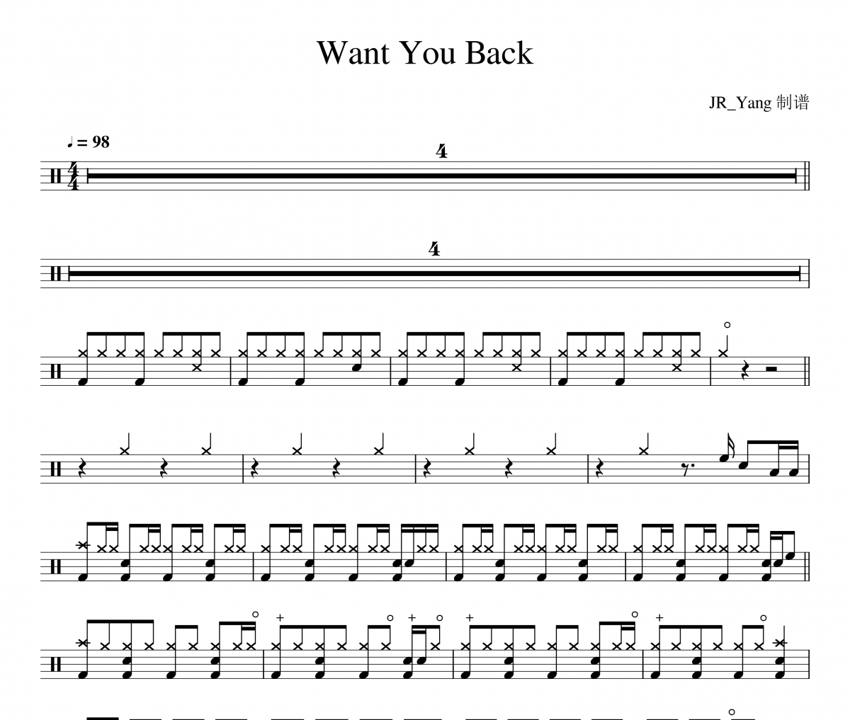 Want You Back鼓谱 5 Seconds Of Summer《Want You Back》架子鼓|爵士鼓|鼓谱