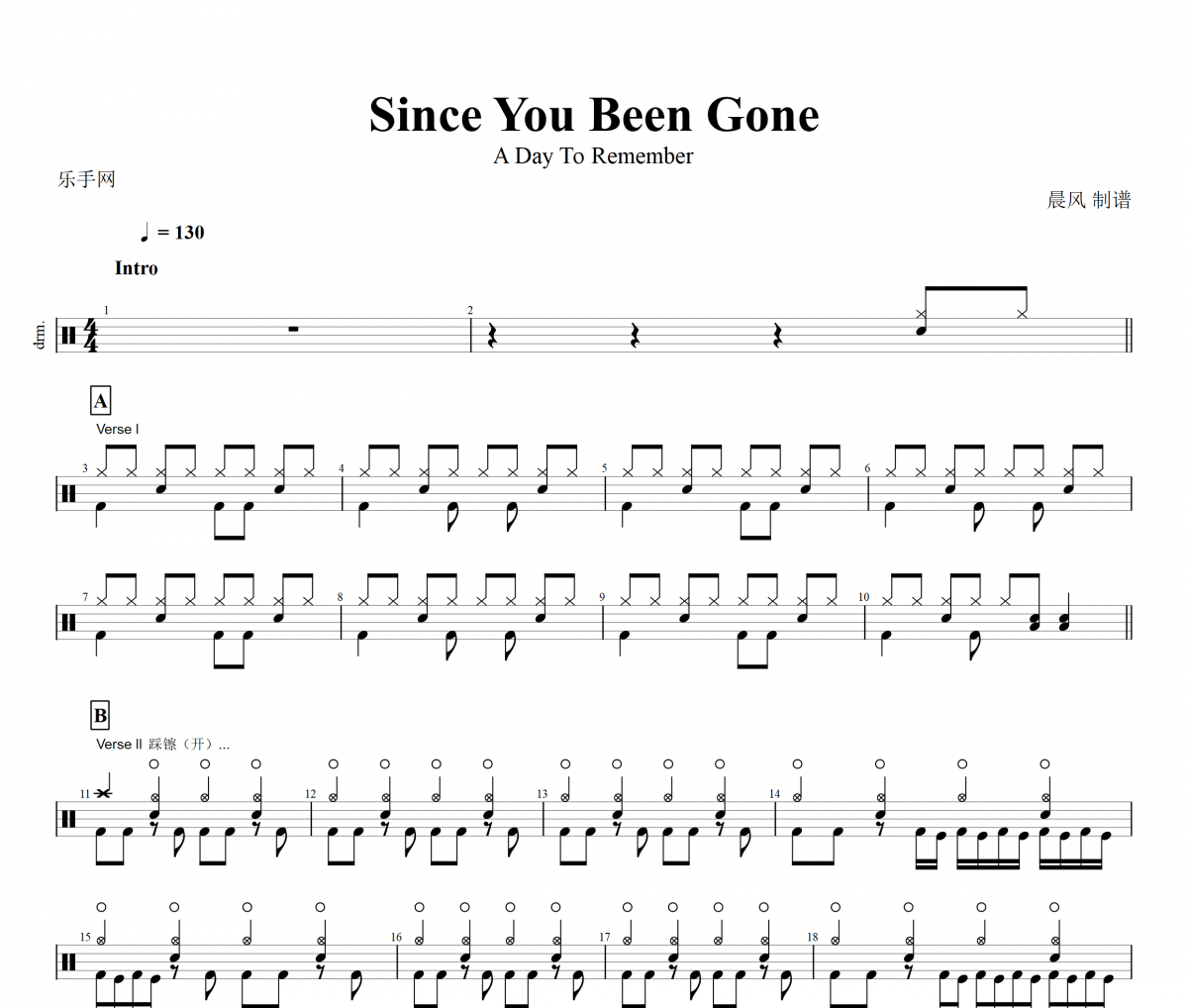 Since You Been Gone鼓谱 A Day To Remember《Since You Been Gone》