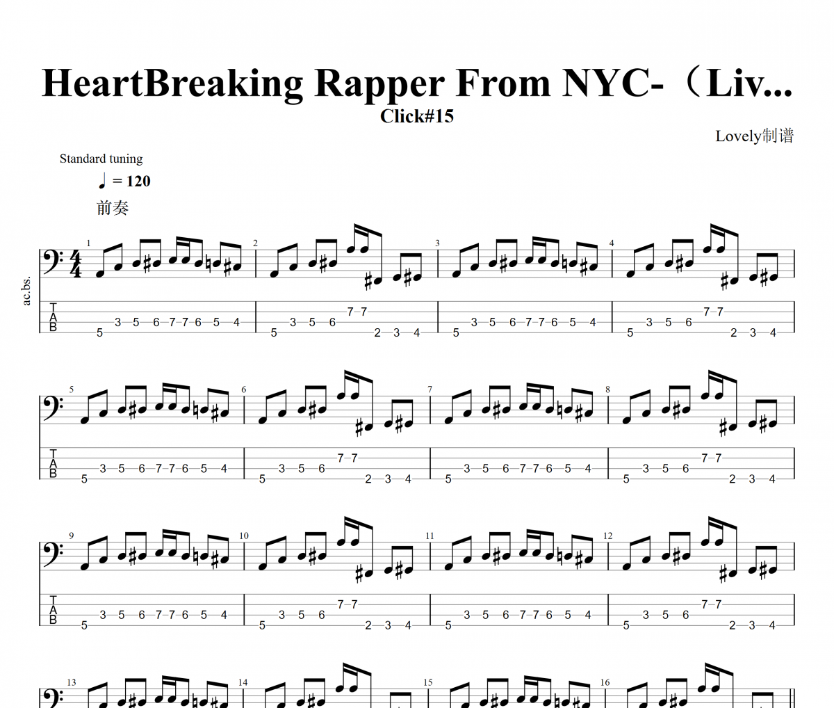 Click#15-HeartBreaking Rapper From NYC(Live)贝斯谱BASS贝司谱