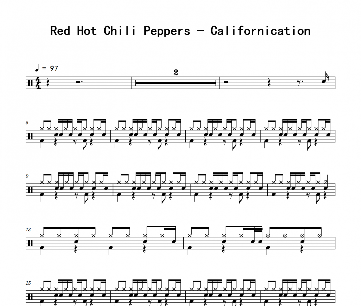Californication鼓谱 Red Hot Chili Peppers《Californication》架子鼓|