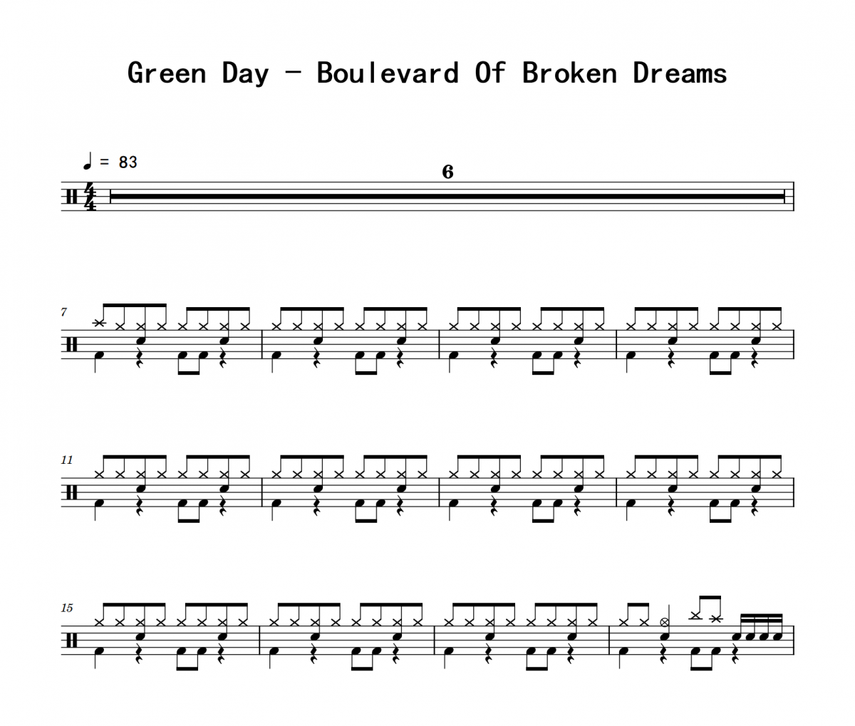 Boulevard Of Broken Dreams鼓谱 Green Day《Boulevard Of Broken D