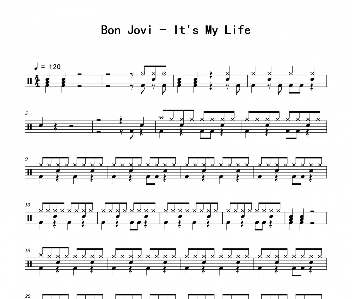 Bon Jovi-It's My Life爵士鼓|鼓谱