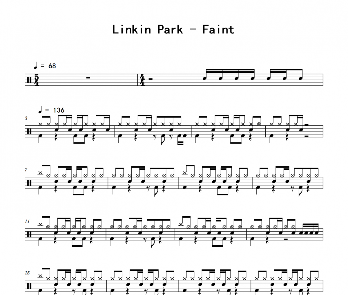 Linkin Park《Faint》架子鼓|爵士鼓|鼓谱 积极处世制谱
