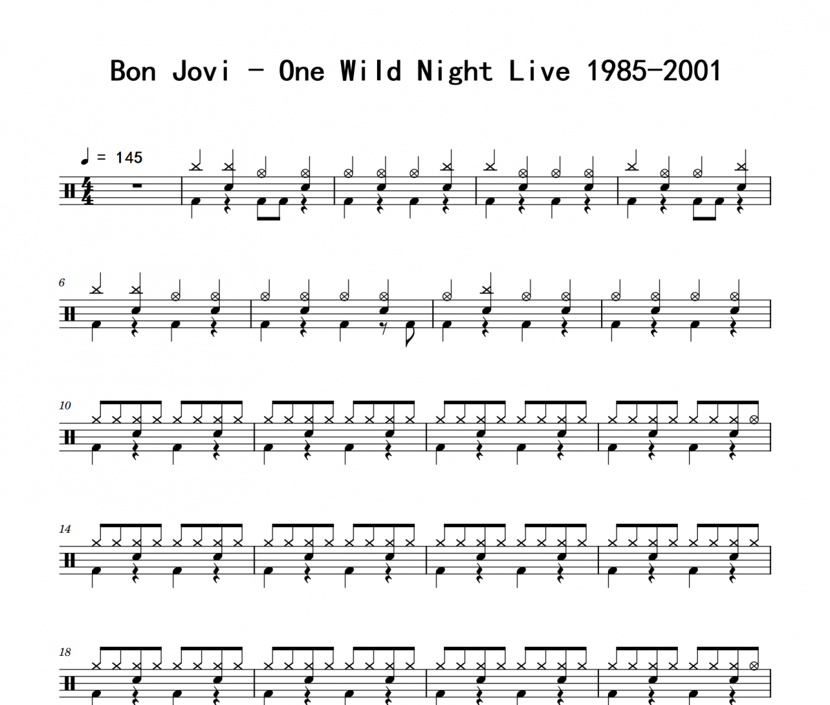 One Wild Night Live 1985-2001鼓谱 Bon Jovi《One Wild Night Live