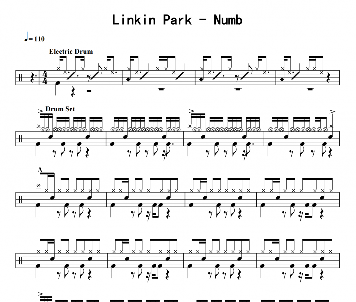 Linkin Park《Numb》架子鼓|爵士鼓|鼓谱 16分音符发布