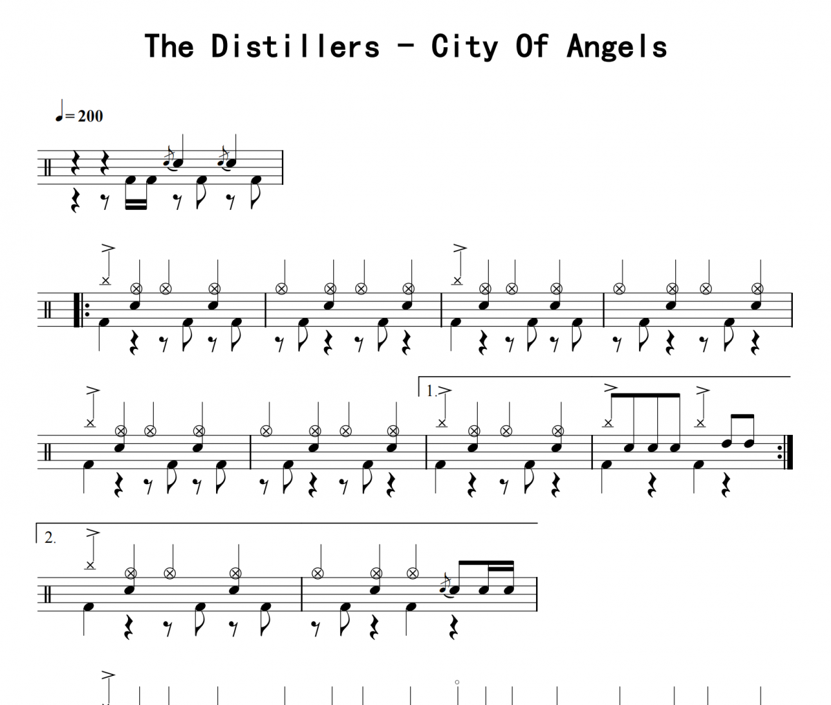 The Distillers《City Of Angels》架子鼓|爵士鼓|鼓谱 8分音符发布