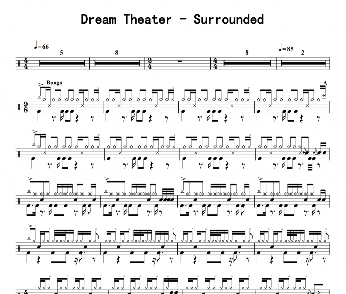 Dream Theater《Surrounded》架子鼓|爵士鼓|鼓谱 16分音符发布