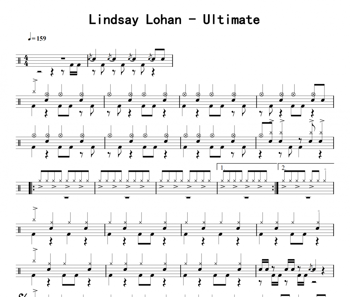 Lindsay Lohan-Ultimate架子鼓|爵士鼓|鼓谱 16分音符发布