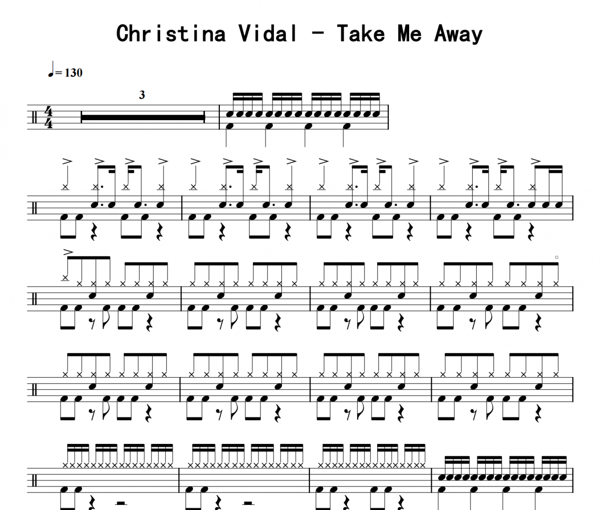 Christina Vidal《Take Me Away》架子鼓|爵士鼓|鼓谱 16分音符发布