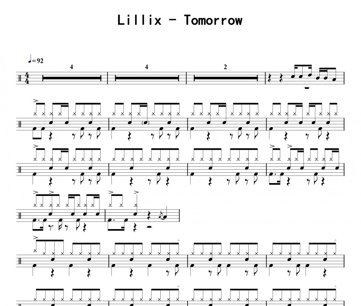 Lillix《Tomorrow》架子鼓|爵士鼓|鼓谱 16分音符发布