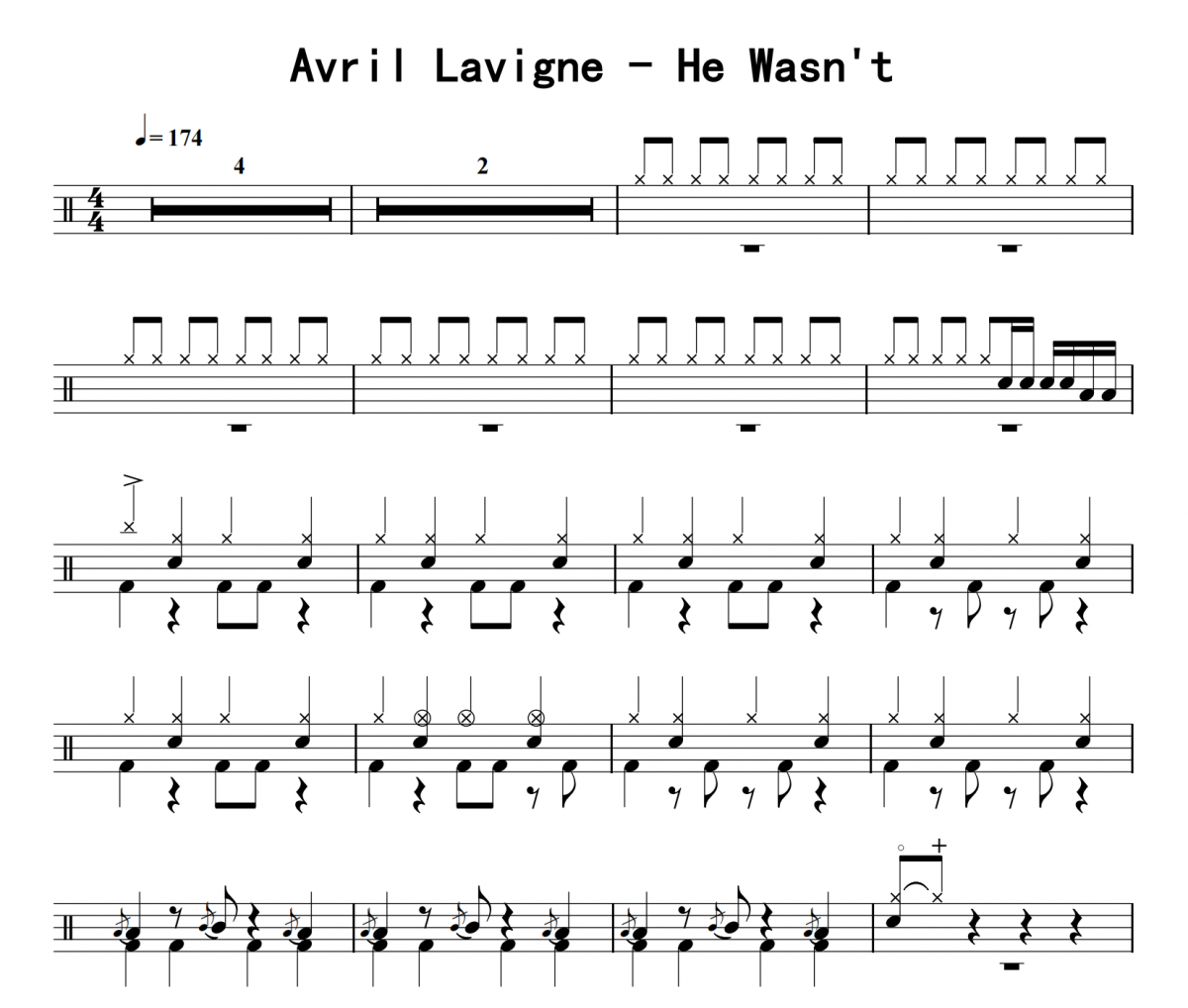 Avril Lavigne《He Wasn't》架子鼓|爵士鼓|鼓谱 8分音符发布