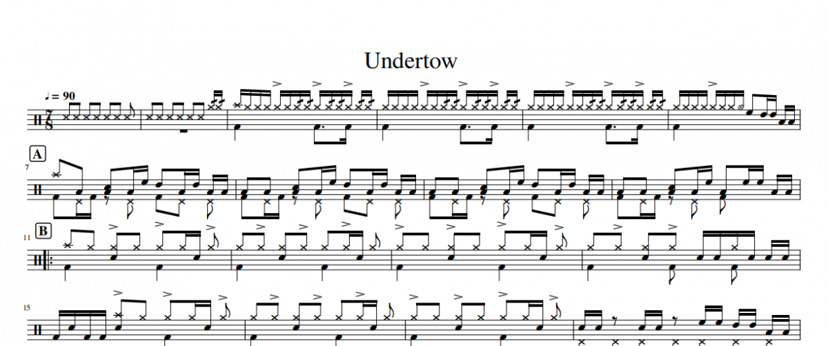 Undertow鼓谱 圣三《Undertow》(无鼓伴奏)架子鼓|爵士鼓|鼓谱+动态视频