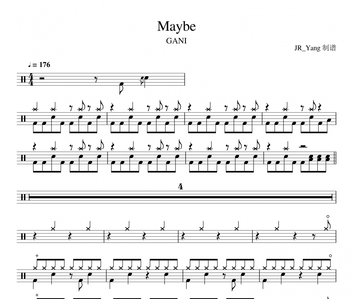 Maybe鼓谱 Machine Gun Kelly/Bring Me The《Maybe》架子鼓|爵士鼓|鼓谱