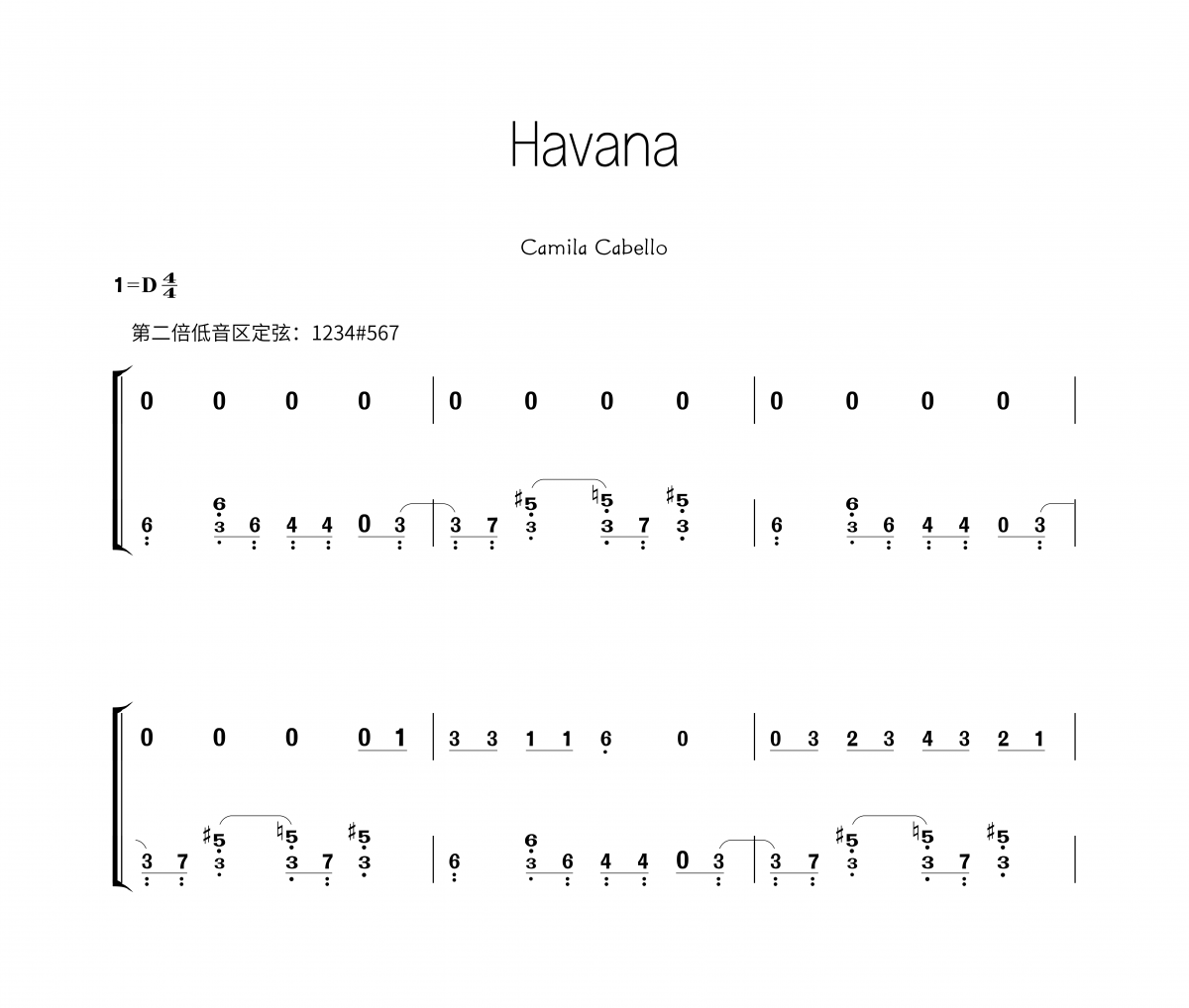 Havana-纯筝数字简谱古筝谱 Camila Cabello《Havana-纯筝数字简谱》汉筝|秦筝|古筝谱